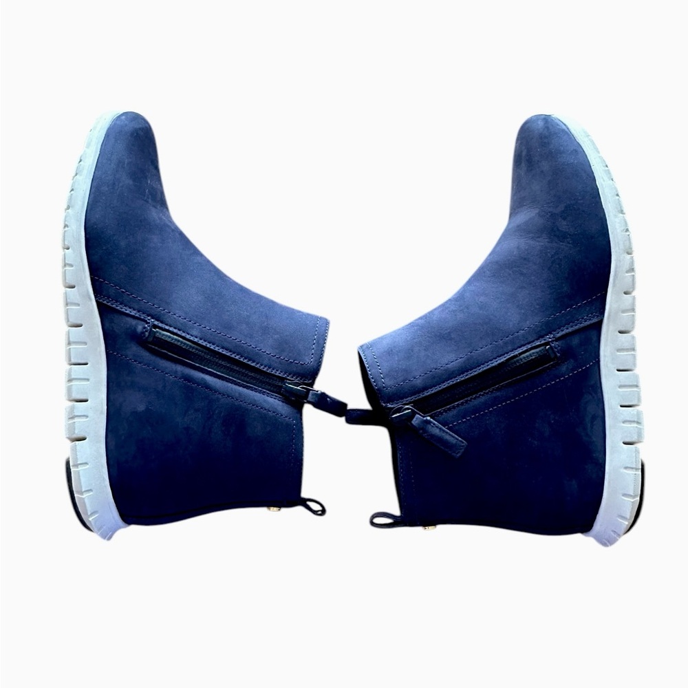 Cole Haan ZeroGrand Marine Blue Side Zip Nubuck Booties Women Sz 7.5